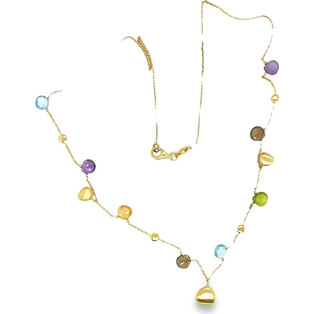 18K Yellow Gold Multi Semi-Precious Station Necklace with Bezel-Set Colorful Gemstones by Afarin