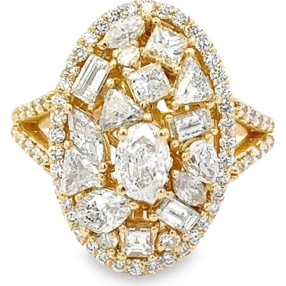 18K Yellow Gold Multi-Shape Cluster Fashion Ring with Oval, Marquise, and Emerald Cut Diamonds - 3.09 Carat Total Diamond Weight by Auriventus