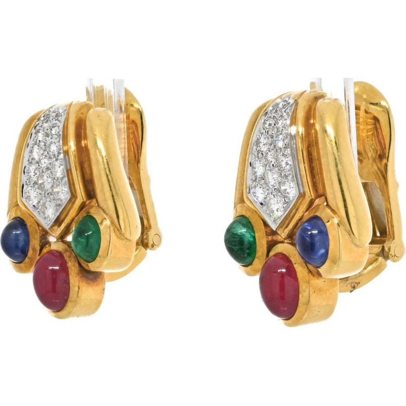 18K Yellow Gold Multigemstone Cabochon Earrings - David Webb Sophistication