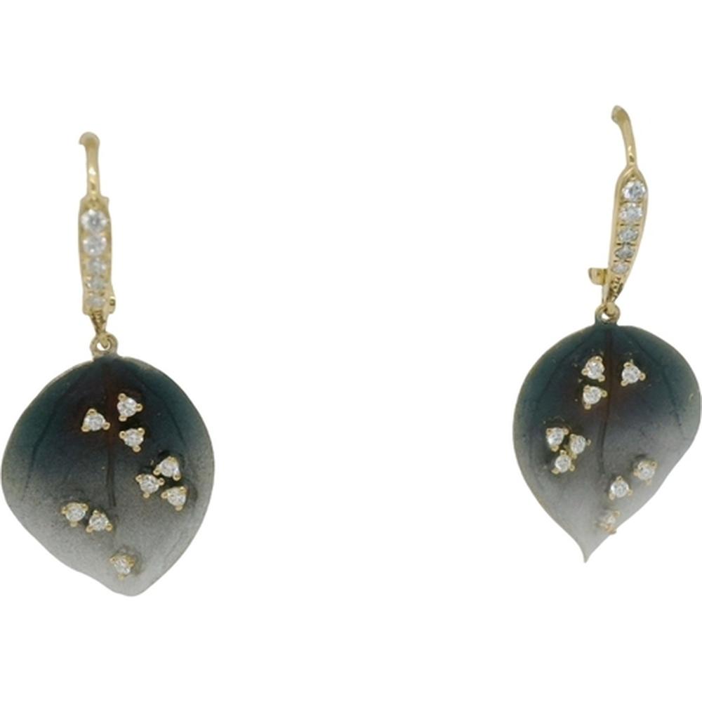18K Yellow Gold Nature-Inspired Drop Earrings with Diamond Accents by Afarin