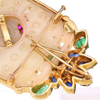 18K Yellow Gold Necklace with Carved Jade Pendant, Emeralds, Sapphires, Rubies, and Diamonds by David Webb - 0.30 Carat Total Diamond Weight