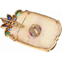 18K Yellow Gold Necklace with Carved Jade Pendant, Emeralds, Sapphires, Rubies, and Diamonds by David Webb - 0.30 Carat Total Diamond Weight