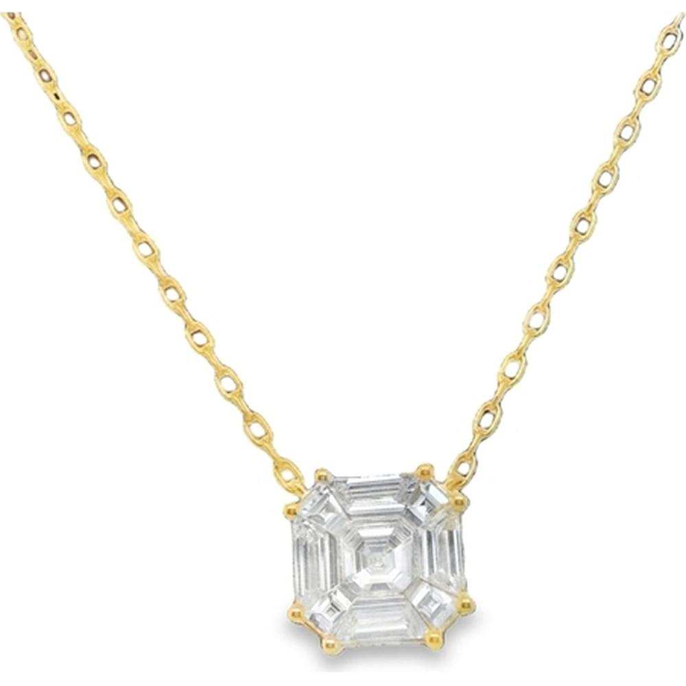 18K Yellow Gold Necklace with Prong-Set Asscher-Cut Diamond Pendant by Afarin