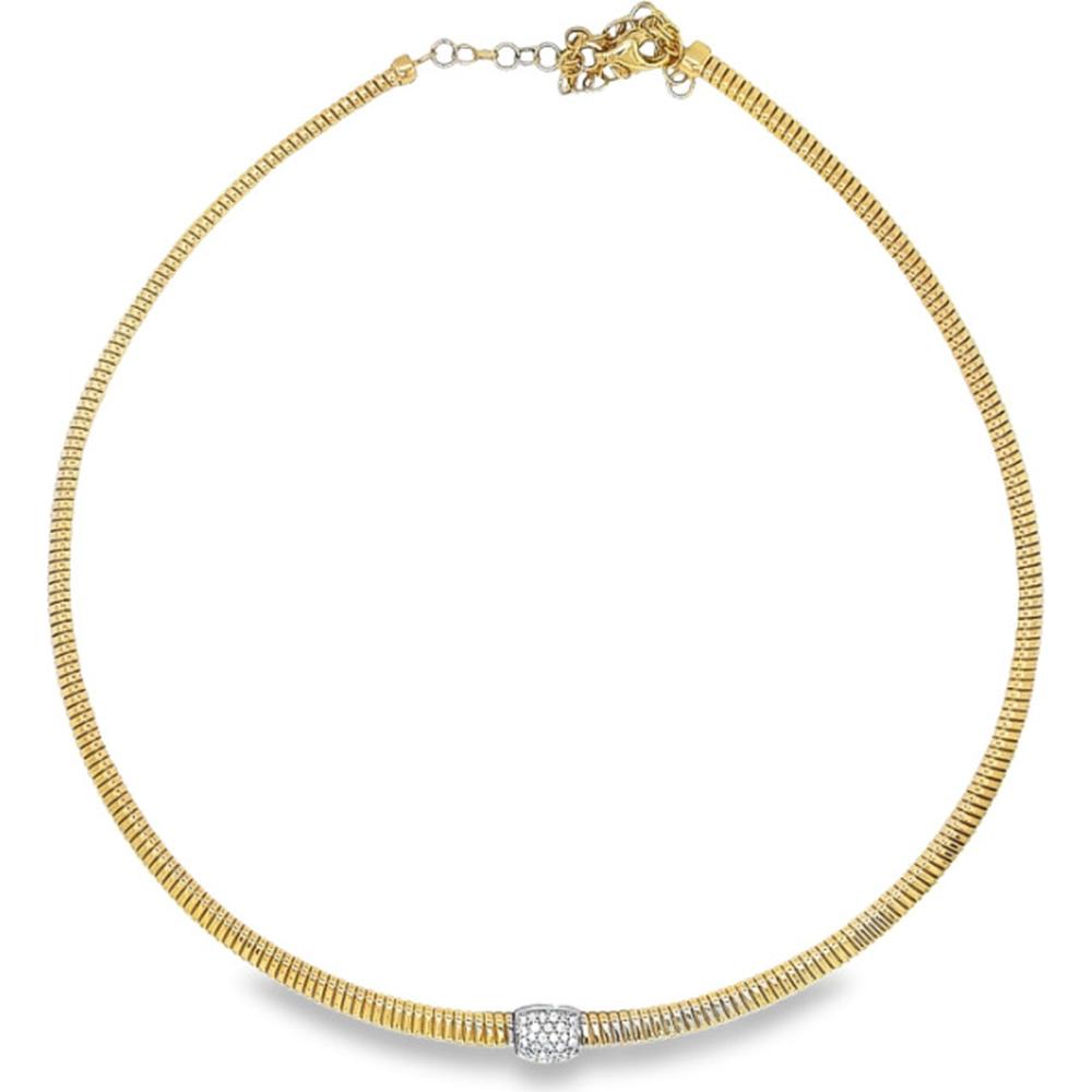 18K Yellow Gold Necklace with White Gold Diamond Center Station by Afarin