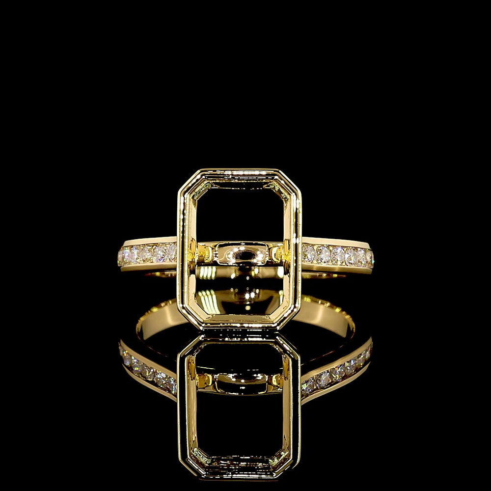18K Yellow Gold North-South Bezel Set Radiant Cut Lab Diamond Ring with Channel Set Brilliant Diamond Shank - 3.73 Carat Total Weight, E-F Color VS Clarity - Covaloro Fine Jewelry