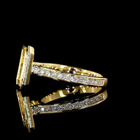 18K Yellow Gold North-South Bezel Set Radiant Cut Lab Diamond Ring with Channel Set Brilliant Diamond Shank - 3.73 Carat Total Weight, E-F Color VS Clarity - Covaloro Fine Jewelry