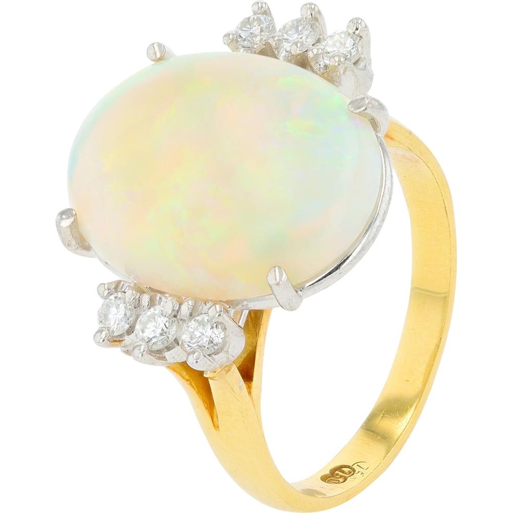18K Yellow Gold Opal Ring with Diamond Accents - 4.33 Carats Opal, 0.18 Carats Diamond