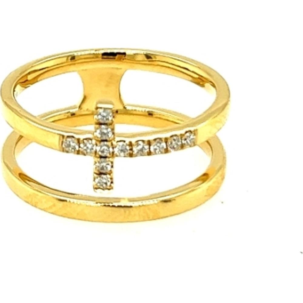 18K Yellow Gold Open Band Ring with Round Diamond Cross Motif by Afarin