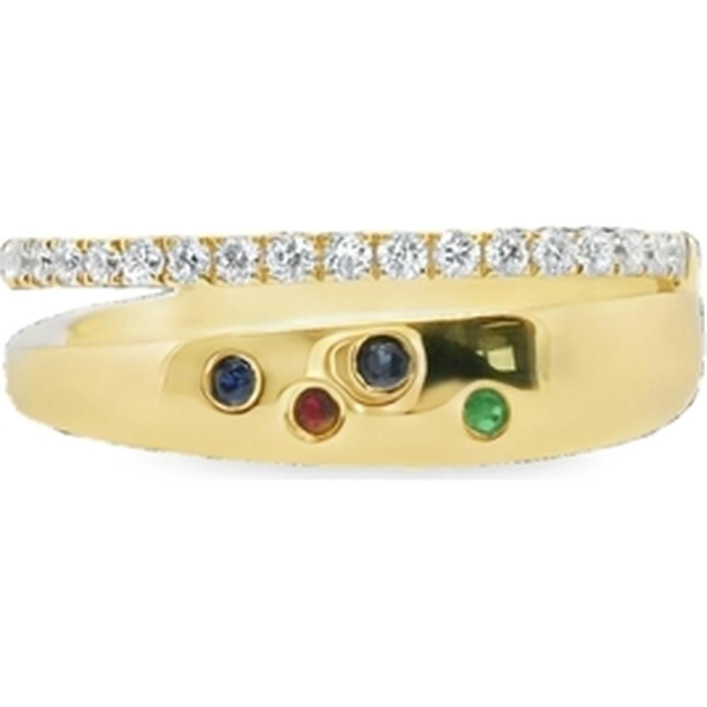 18K Yellow Gold Open Band Ring with Round Diamonds and Multi-Color Sapphires by Afarin