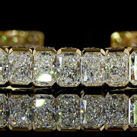 18K Yellow Gold Open Bangle Bracelet with 26.37 Carats Total Weight Radiant Cut Lab Diamonds in Half Bezel Setting - Covaloro Fine Jewelry