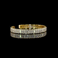 18K Yellow Gold Open Bangle Bracelet with 26.37 Carats Total Weight Radiant Cut Lab Diamonds in Half Bezel Setting - Covaloro Fine Jewelry