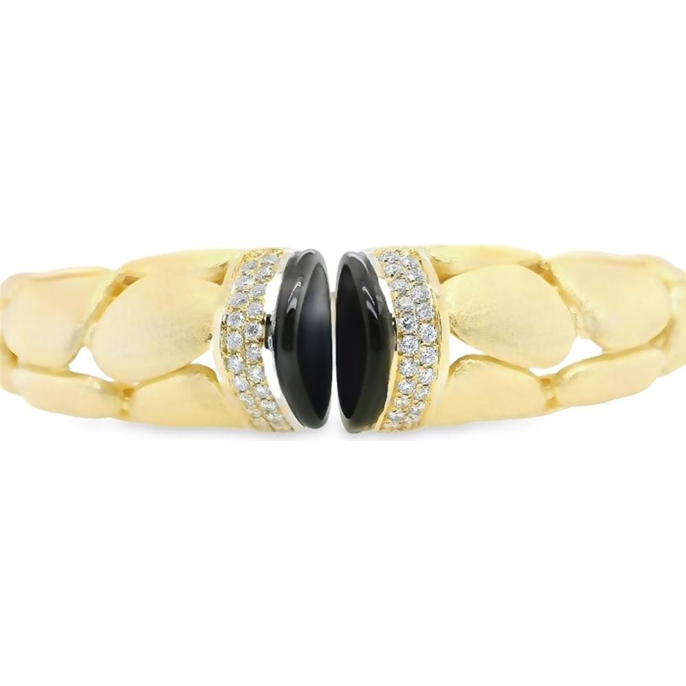 18K Yellow Gold Open Bangle Bracelet with Pavé Diamonds and Black Marquise Accents by Afarin