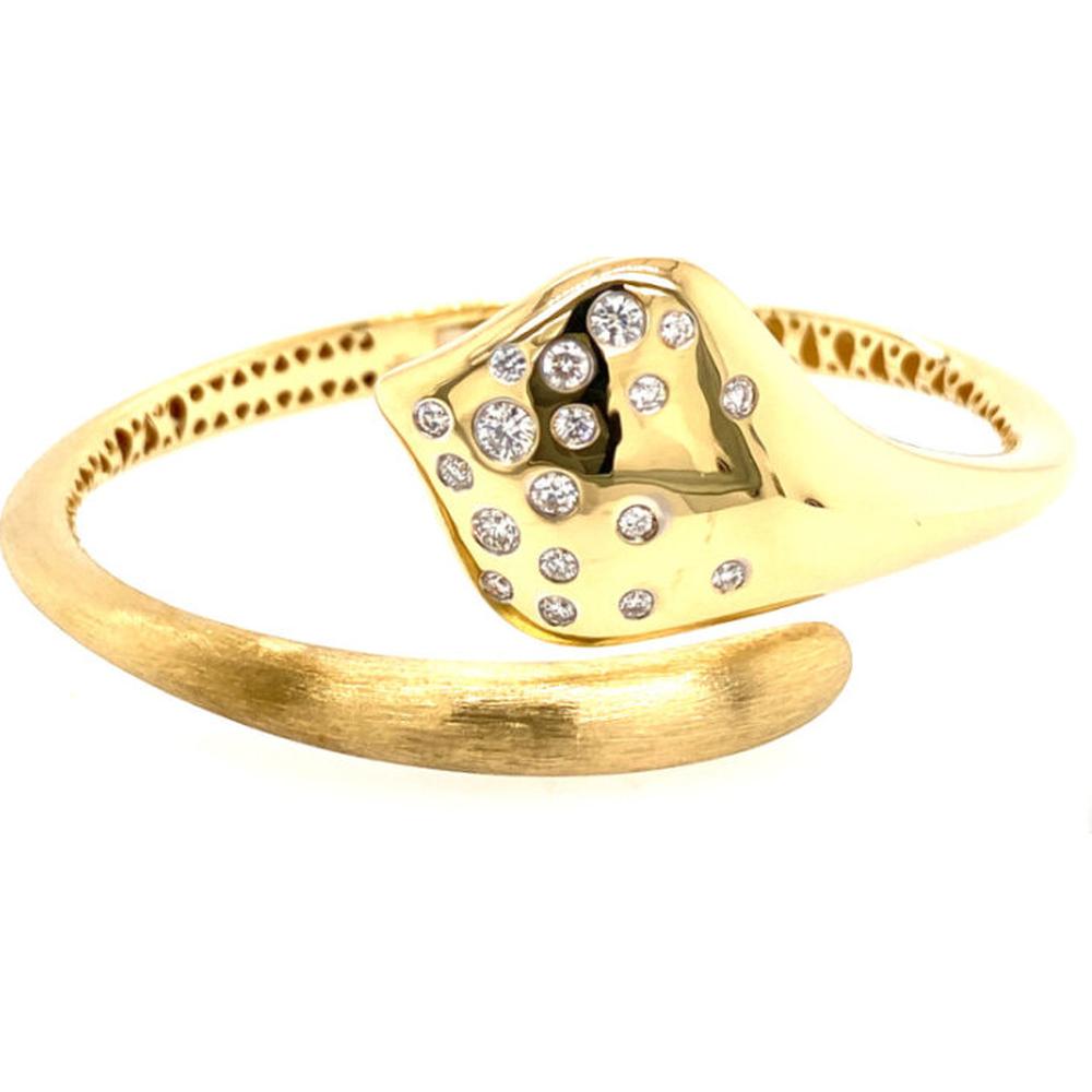 18K Yellow Gold Open Bangle Bracelet with Round Diamonds by Afarin