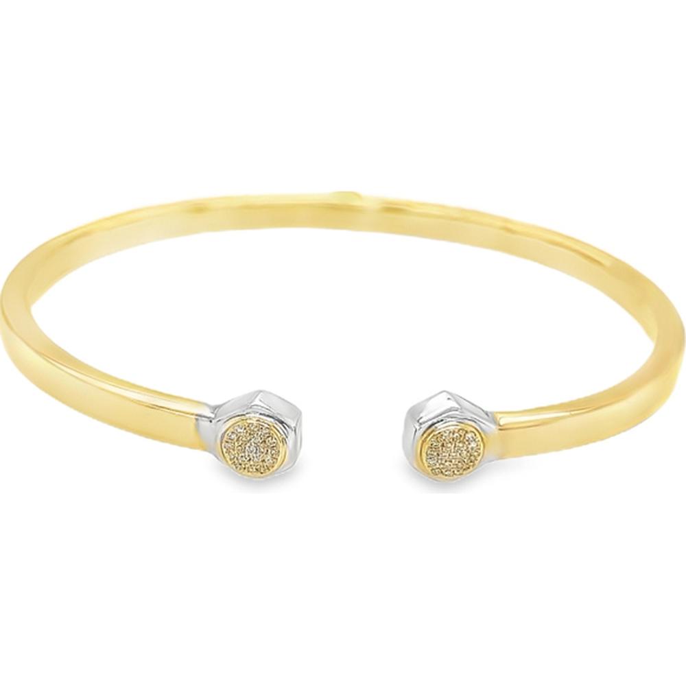 18K Yellow Gold Open Bangle with White Gold Diamond Accents by Afarin