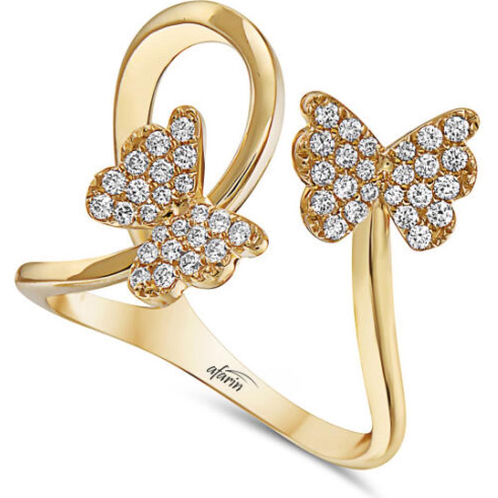 18K Yellow Gold Open Butterfly Ring with Round Diamonds by Afarin