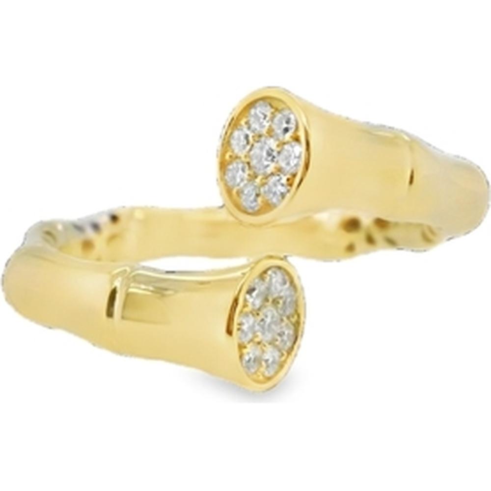 18K Yellow Gold Open Bypass Ring with Diamond Cluster Tips by Afarin