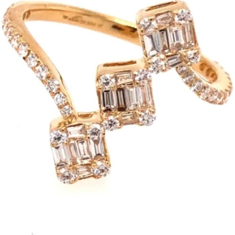 18K Yellow Gold Open Bypass Ring with Geometric Baguette and Round Diamonds by Afarin