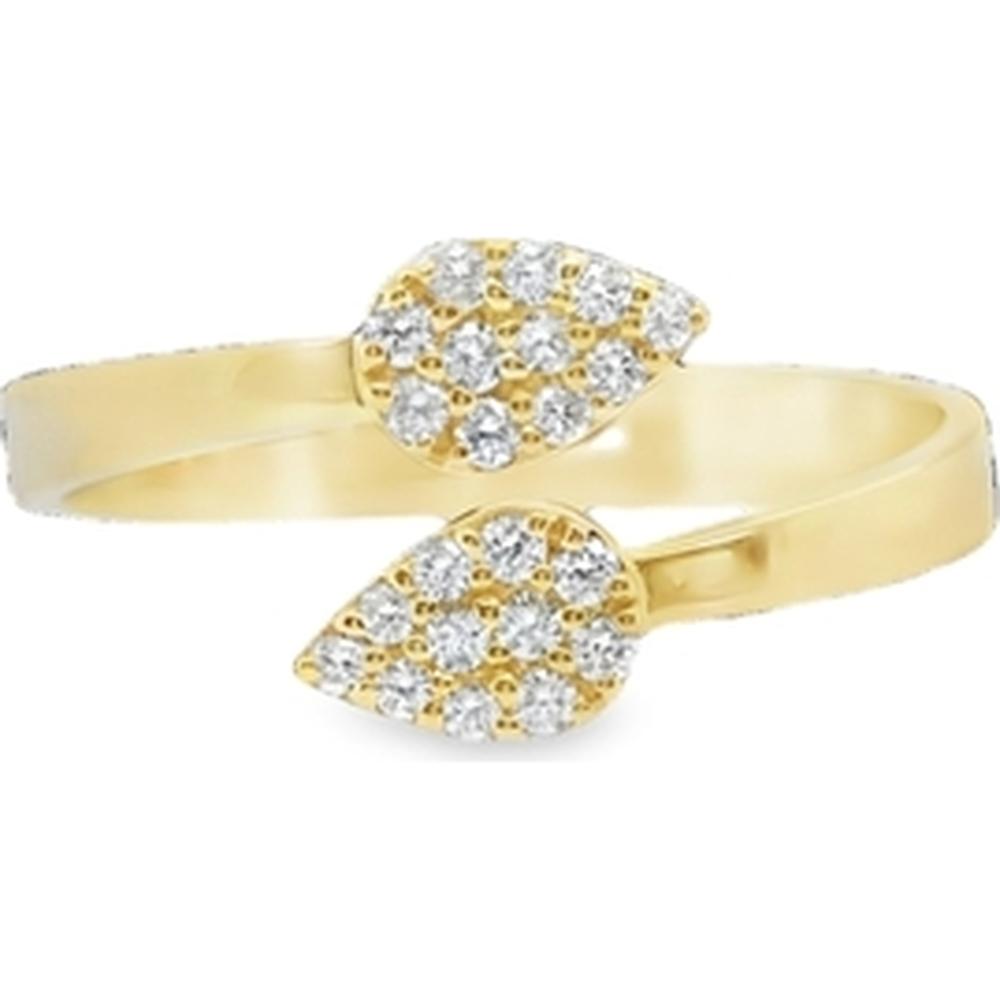 18K Yellow Gold Open Bypass Ring with Pear-Shape Diamond Cluster Ends by Afarin