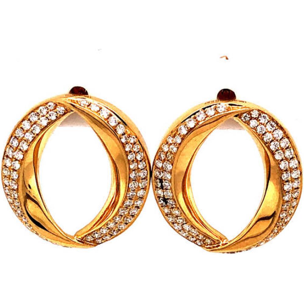 18K Yellow Gold Open Circle Diamond Earrings with Pavé Set Round Diamonds by Afarin
