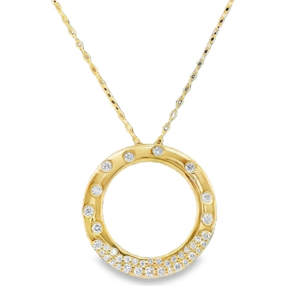18K Yellow Gold Open Circle Diamond Pendant Necklace by Afarin