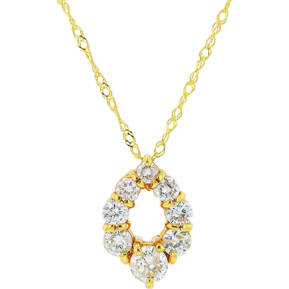 18K Yellow Gold Open Circle Diamond Pendant with Prong-Set Round Diamonds - 0.50 Carat Total Diamond Weight