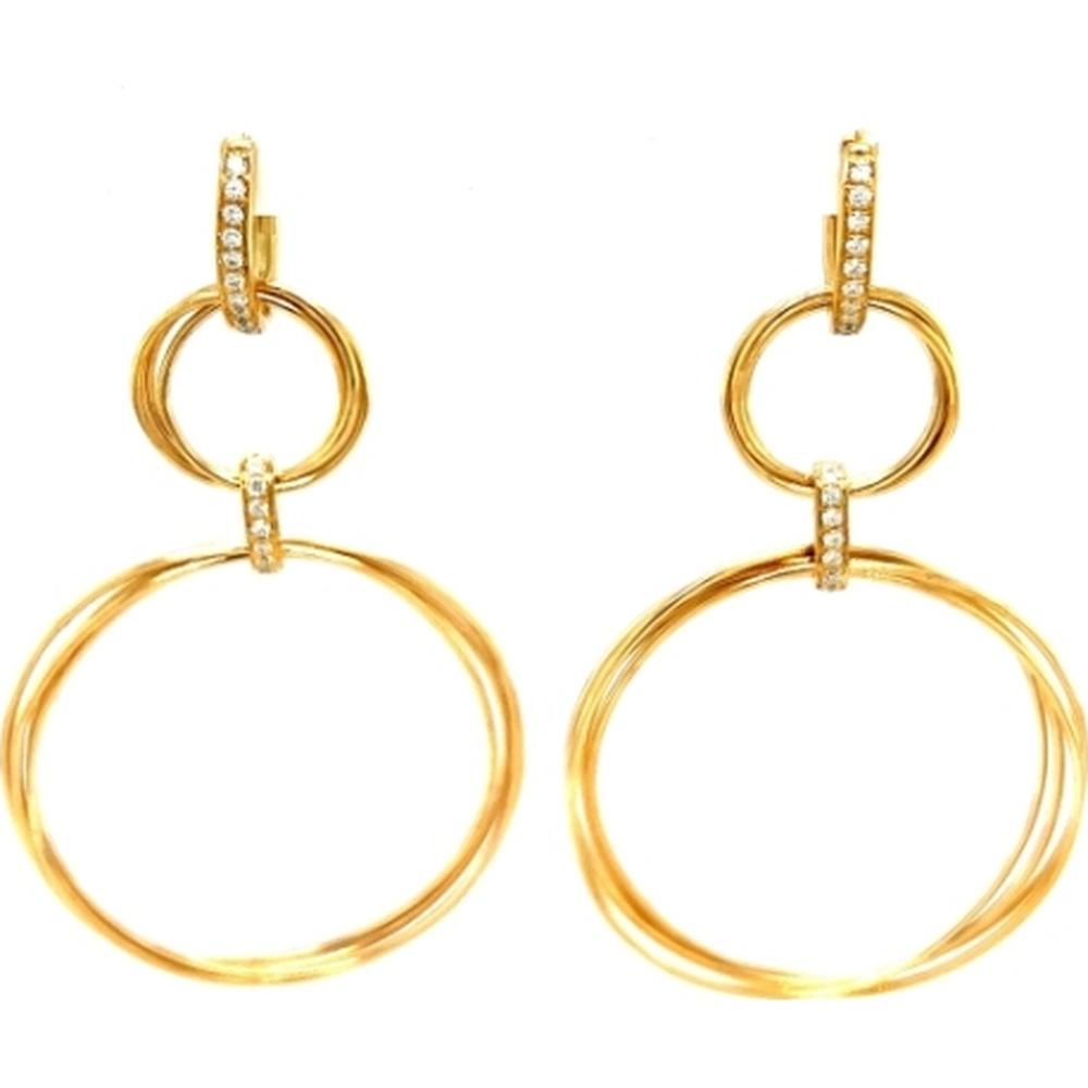 18K Yellow Gold Open Circle Drop Earrings with Diamond Accents by Afarin