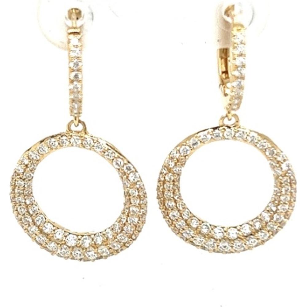 18K Yellow Gold Open Circle Drop Earrings with Pavé Set Round Diamonds by Afarin
