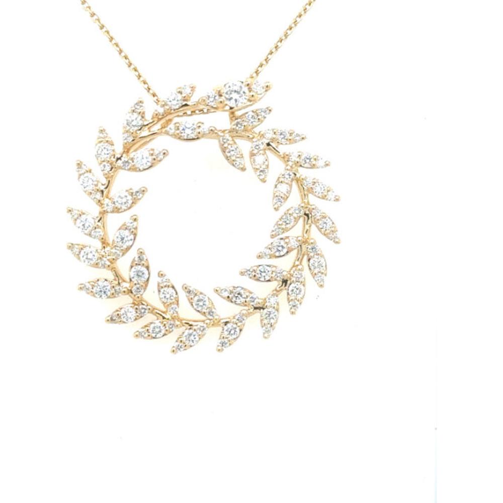 18K Yellow Gold Open Circle Laurel Wreath Pendant Necklace with Marquise and Round Diamonds by Afarin