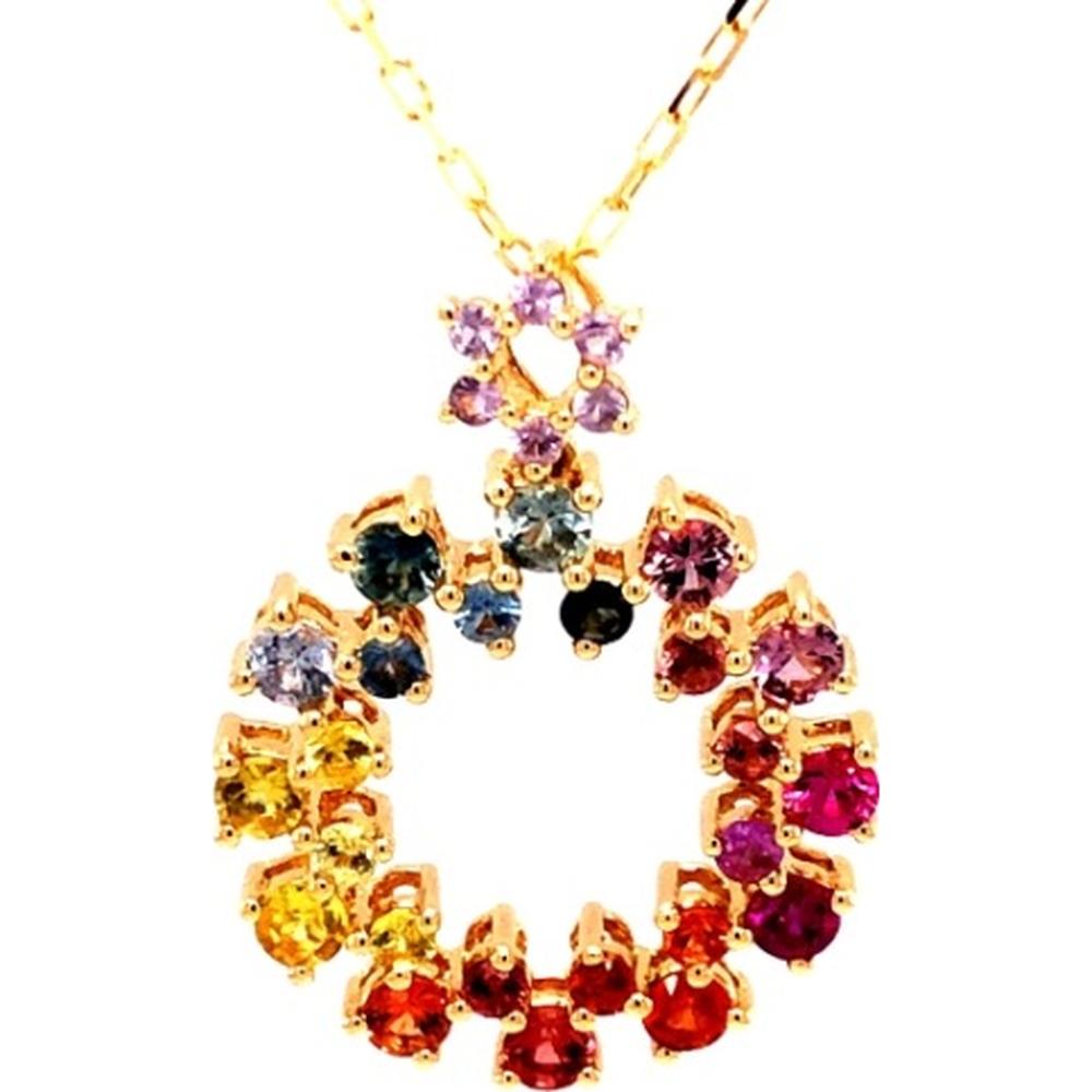 18K Yellow Gold Open Circle Multi Sapphire Pendant Necklace by Afarin