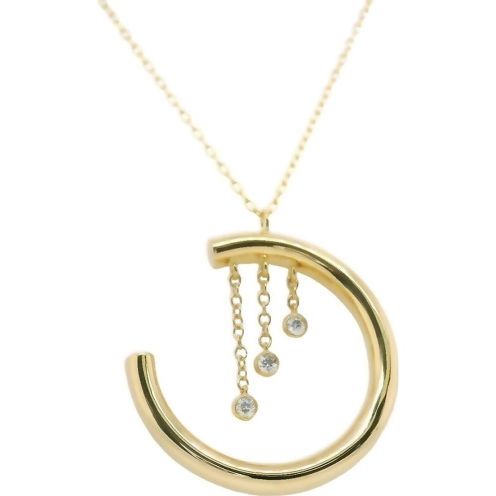 18K Yellow Gold Open Circle Pendant Necklace with Bezel-Set Round Diamond Drops by Afarin
