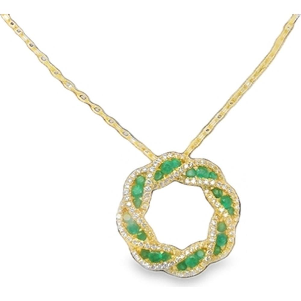 18K Yellow Gold Open Circle Pendant Necklace with Diamonds and Emerald Accents by Afarin