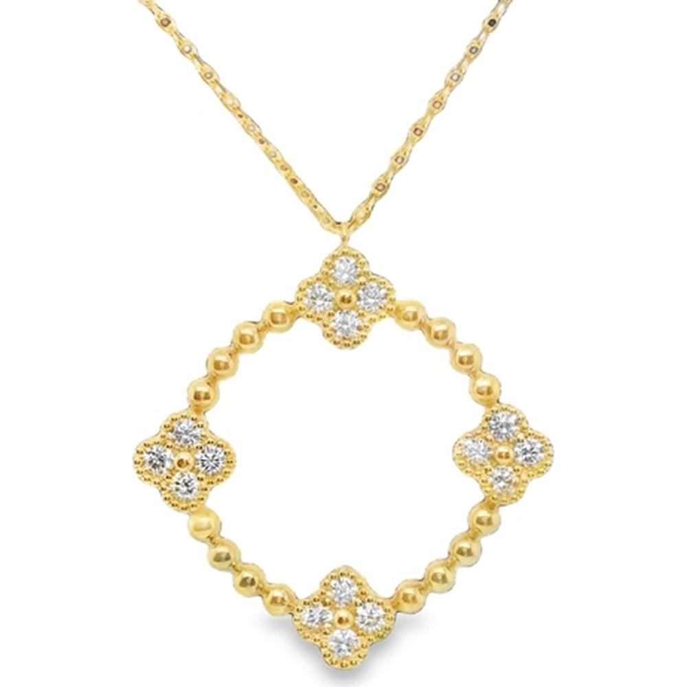 18K Yellow Gold Open Circle Pendant Necklace with Floral Diamond Motifs by Afarin