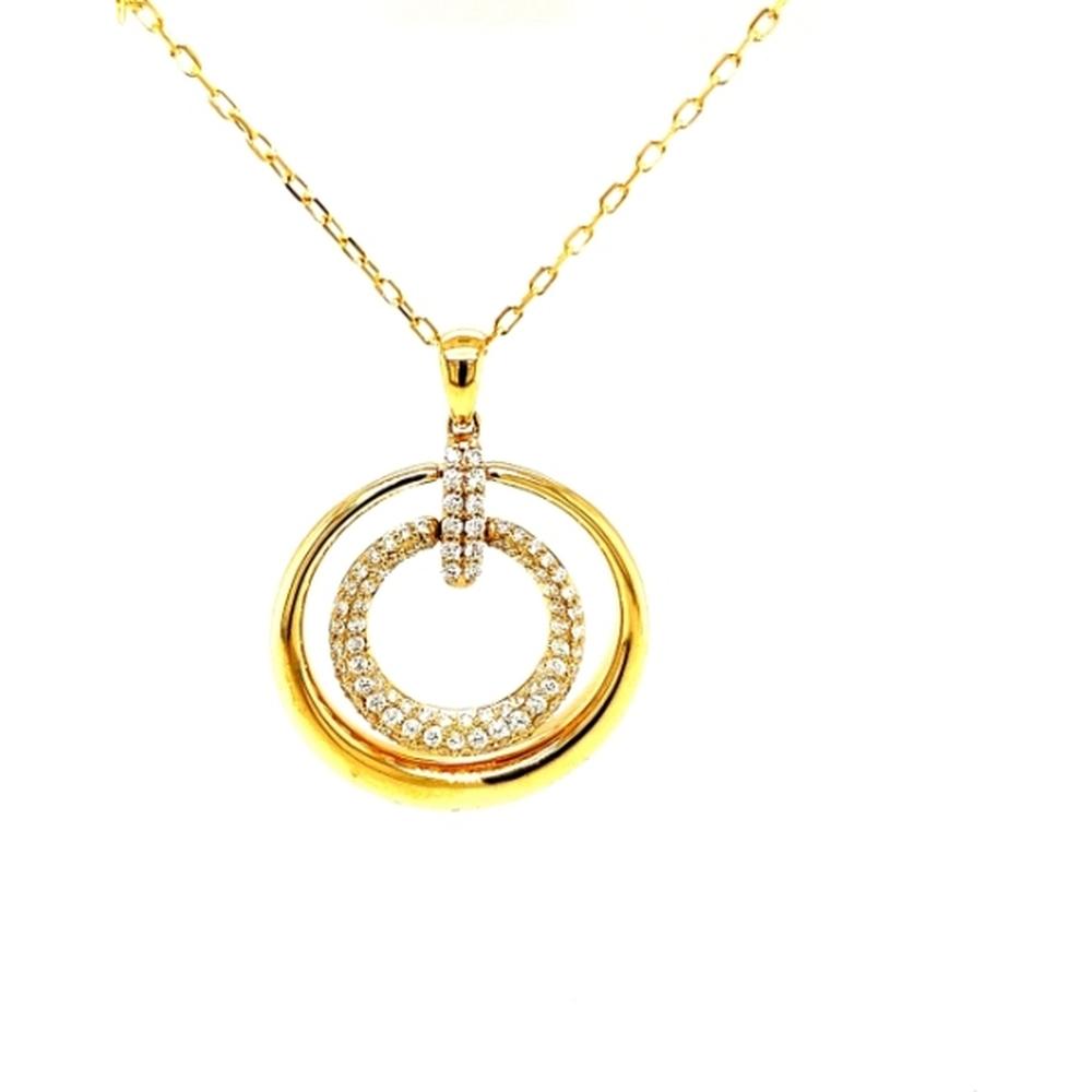 18K Yellow Gold Open Circle Pendant Necklace with Round Diamonds by Afarin