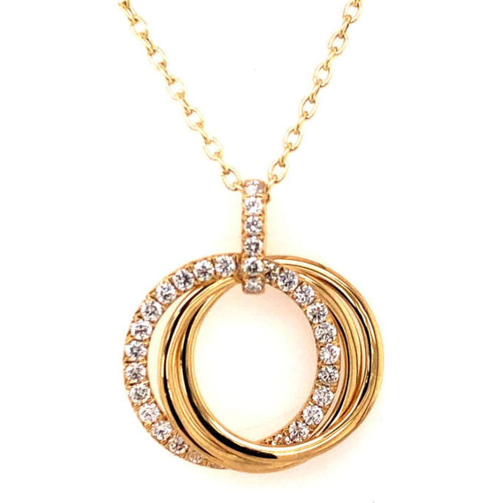 18K Yellow Gold Open Circle Pendant Necklace with Round Diamonds by Afarin