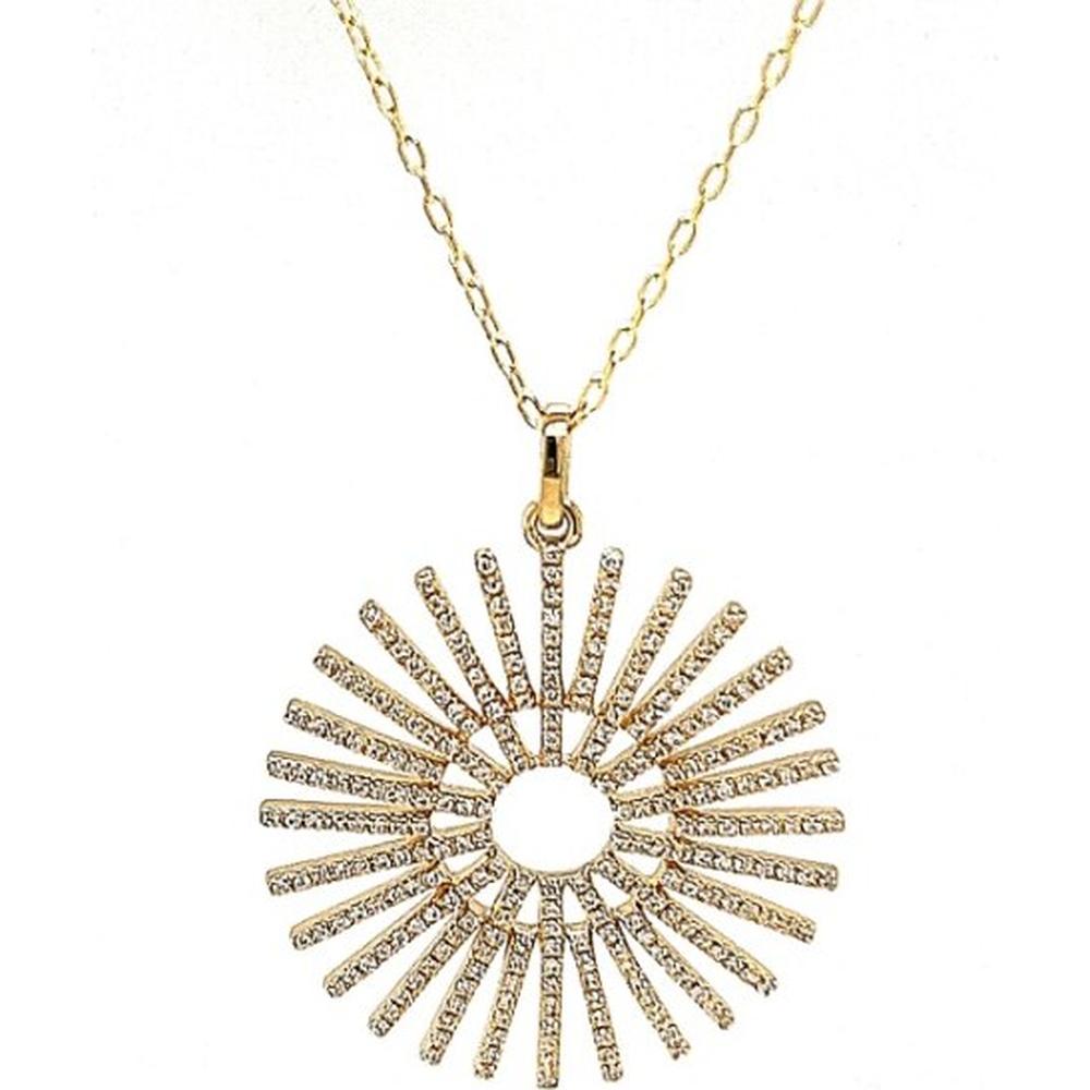 18K Yellow Gold Open Circle Sunburst Pendant Necklace with Diamond Accents by Afarin
