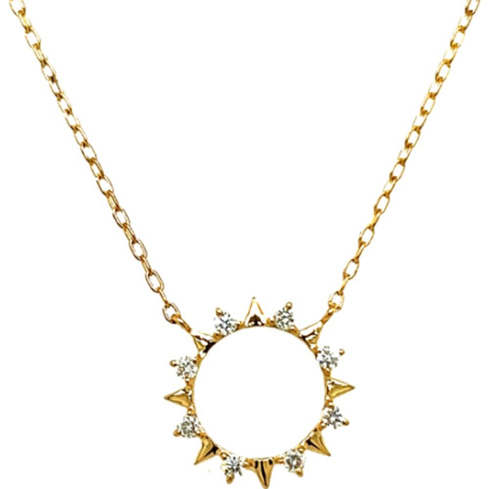 18K Yellow Gold Open Circle Sunburst Pendant Necklace with Round Diamond Accents by Afarin