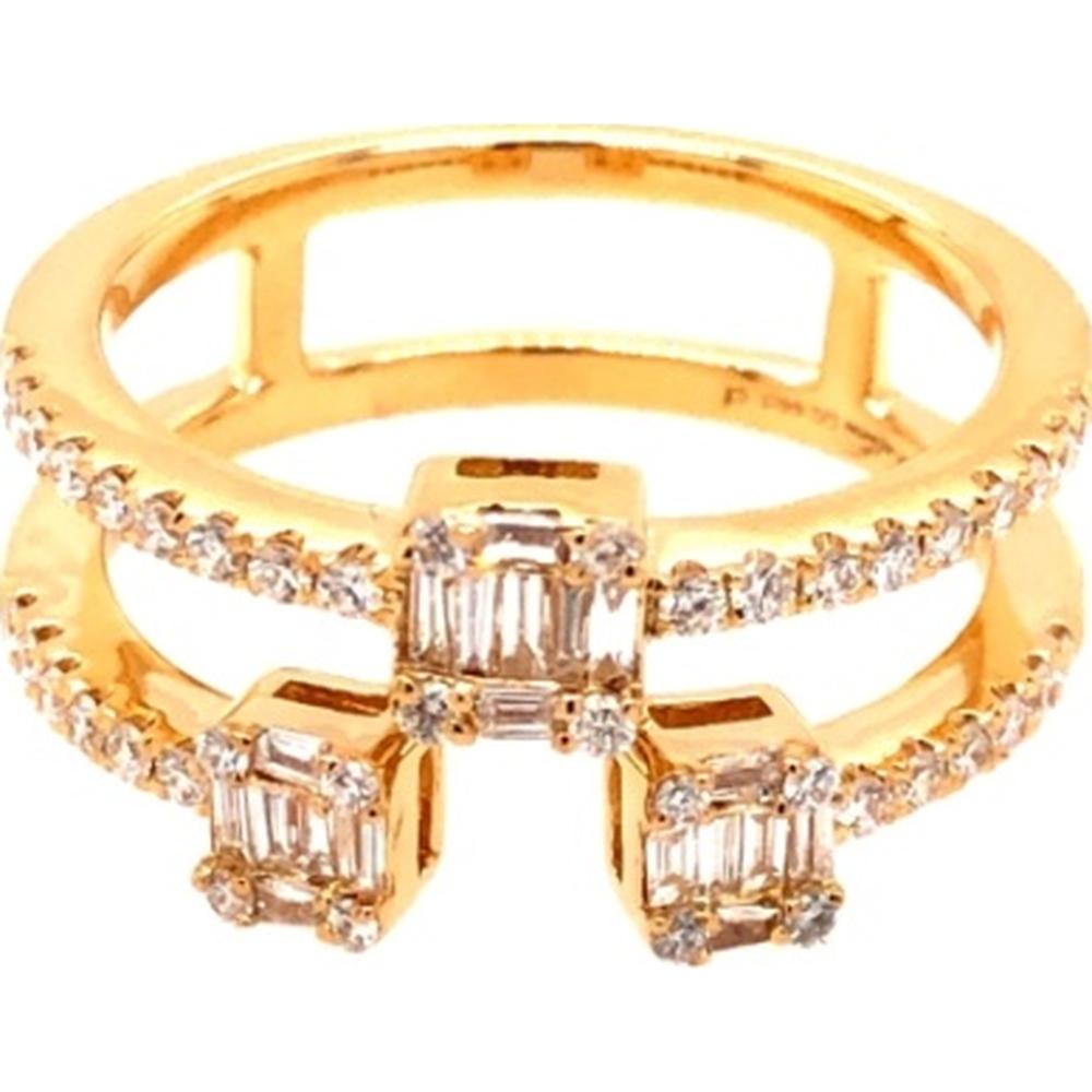 18K Yellow Gold Open Contemporary Ring with Emerald Cut and Round Diamonds by Afarin