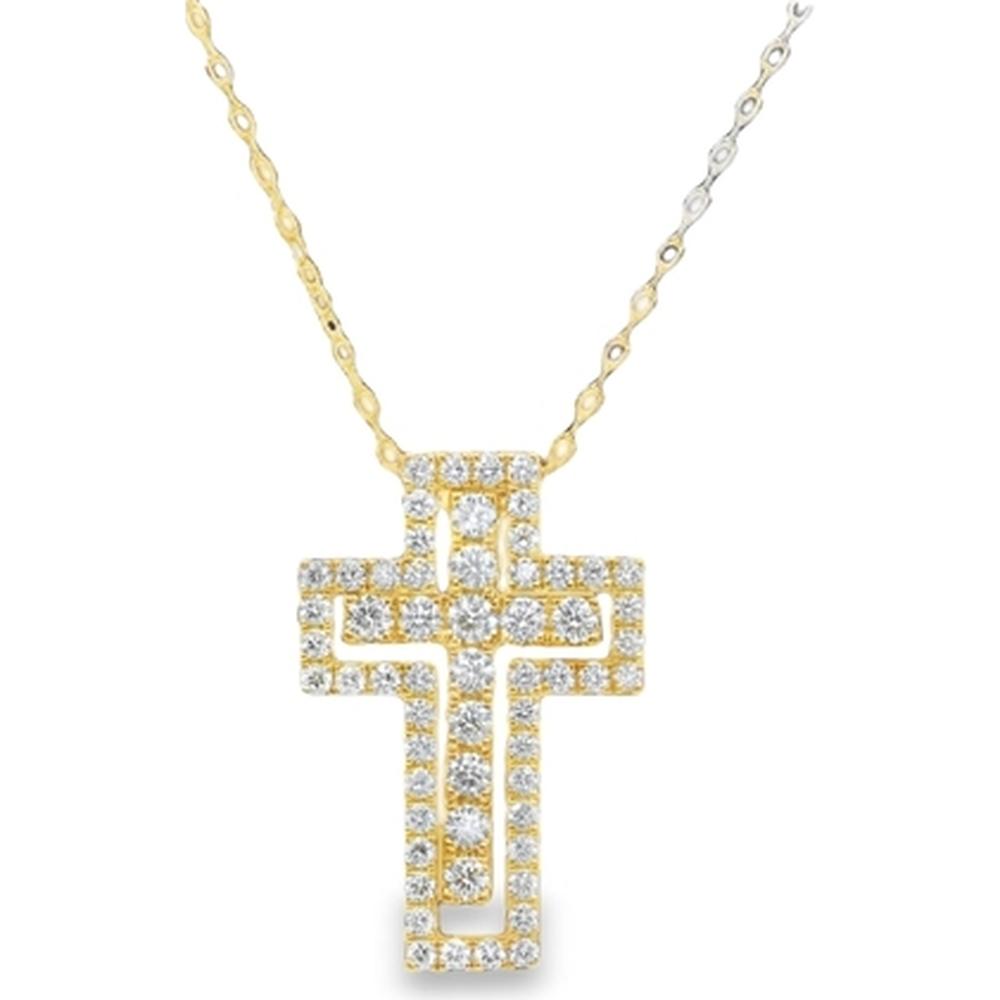 18K Yellow Gold Open Cross Pendant Necklace with Round Diamonds by Afarin