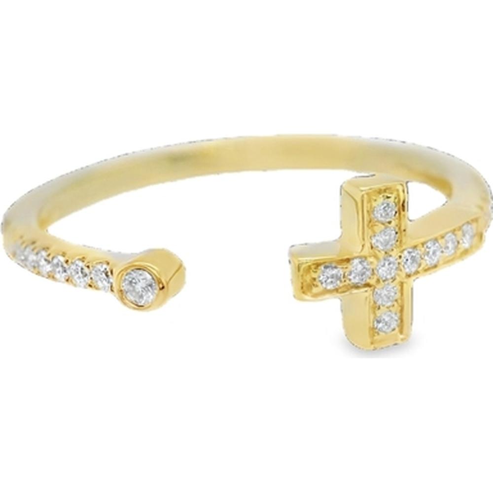 18K Yellow Gold Open Cross Ring with Round Diamonds by Afarin