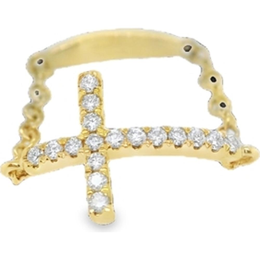 18K Yellow Gold Open Cross Ring with Round Diamonds by Afarin