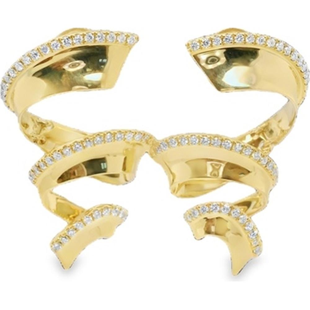 18K Yellow Gold Open Curved Diamond Earrings with Sculptural Geometric Design by Afarin