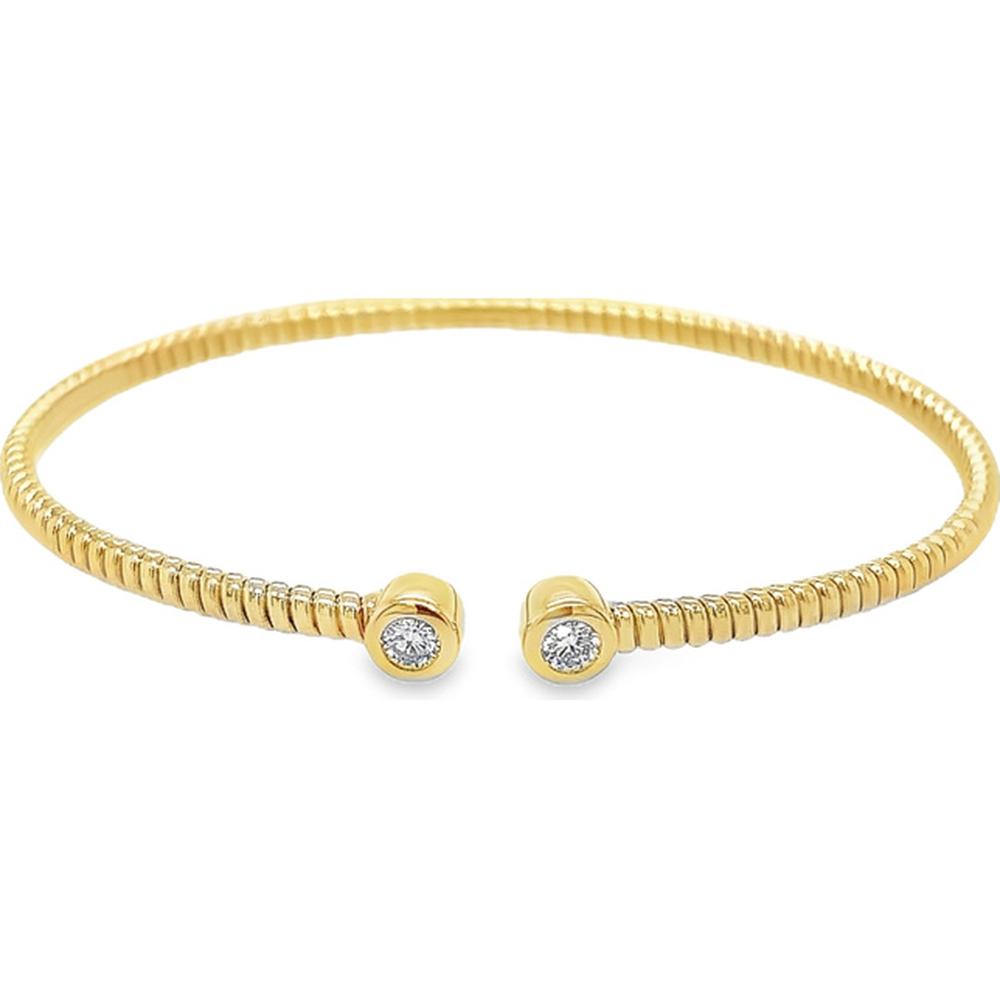 18K Yellow Gold Open Diamond Bangle Bracelet with Bezel-Set Round Diamonds by Afarin