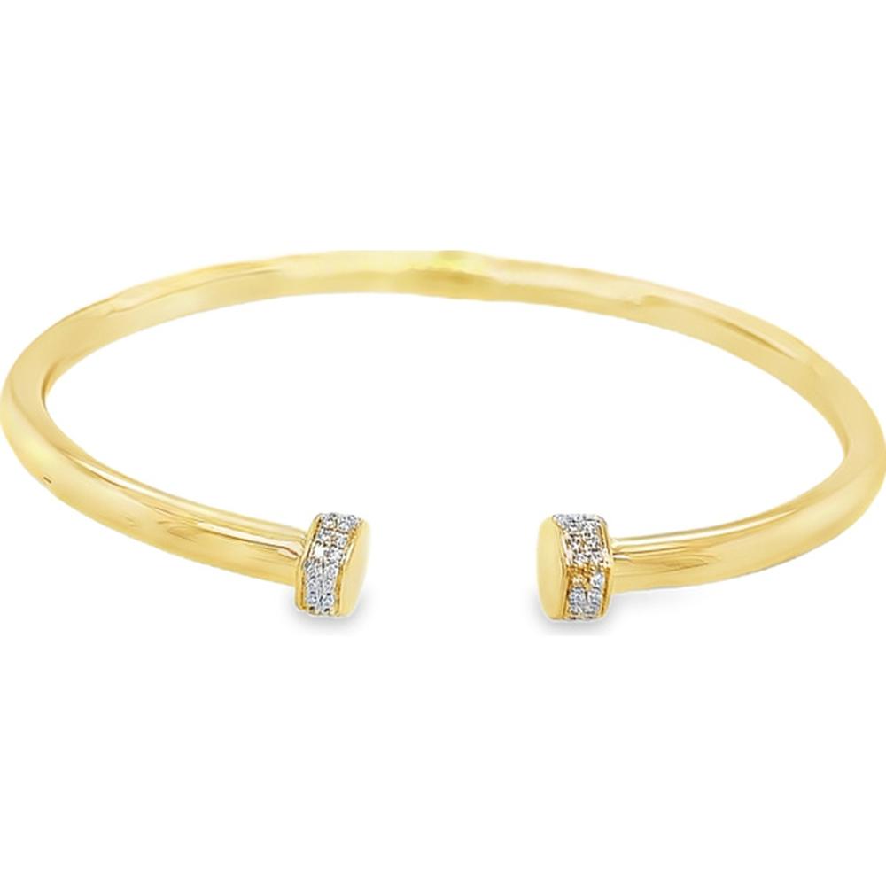 18K Yellow Gold Open Diamond Bangle Bracelet with Pavé Diamond End Caps by Afarin