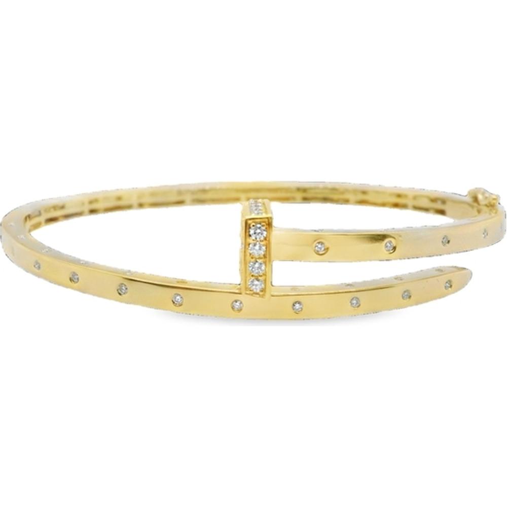 18K Yellow Gold Open Diamond Bangle Bracelet with Round Diamonds by Afarin
