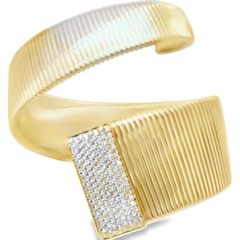 18K Yellow Gold Open Diamond Bangle Bracelet with Textured Ribbed Design by Afarin