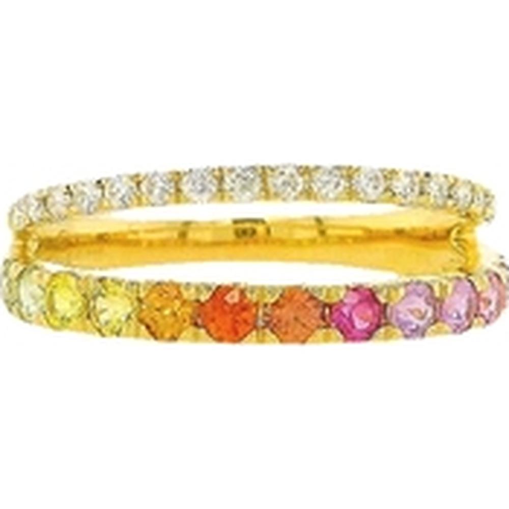 18K Yellow Gold Open Double Band Ring with Round White Diamonds and Multicolor Sapphires by Afarin