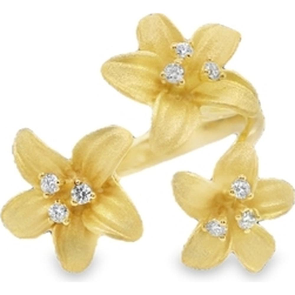 18K Yellow Gold Open Floral Ring with Round Diamond Accents by Afarin
