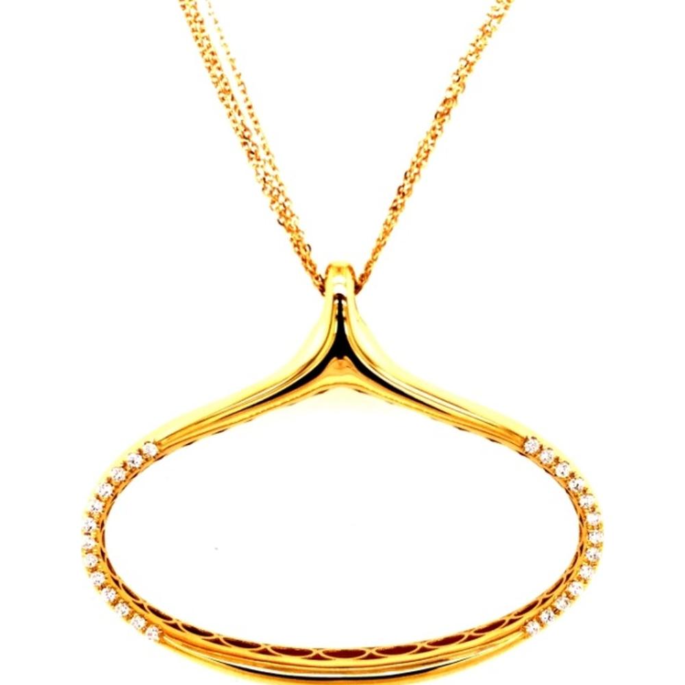 18K Yellow Gold Open Free-Form Pendant Necklace with Round Diamond Accents by Afarin