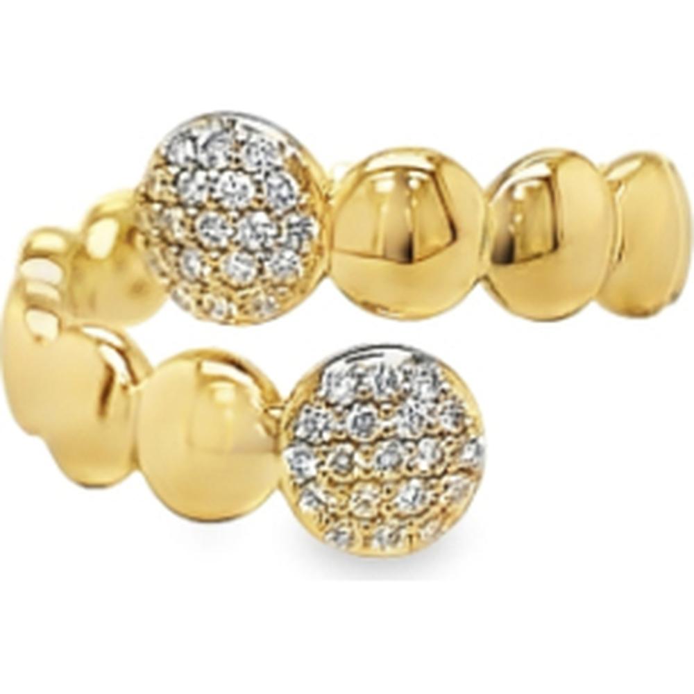 18K Yellow Gold Open Free Form Ring with Round Pavé Diamond Stations by Afarin