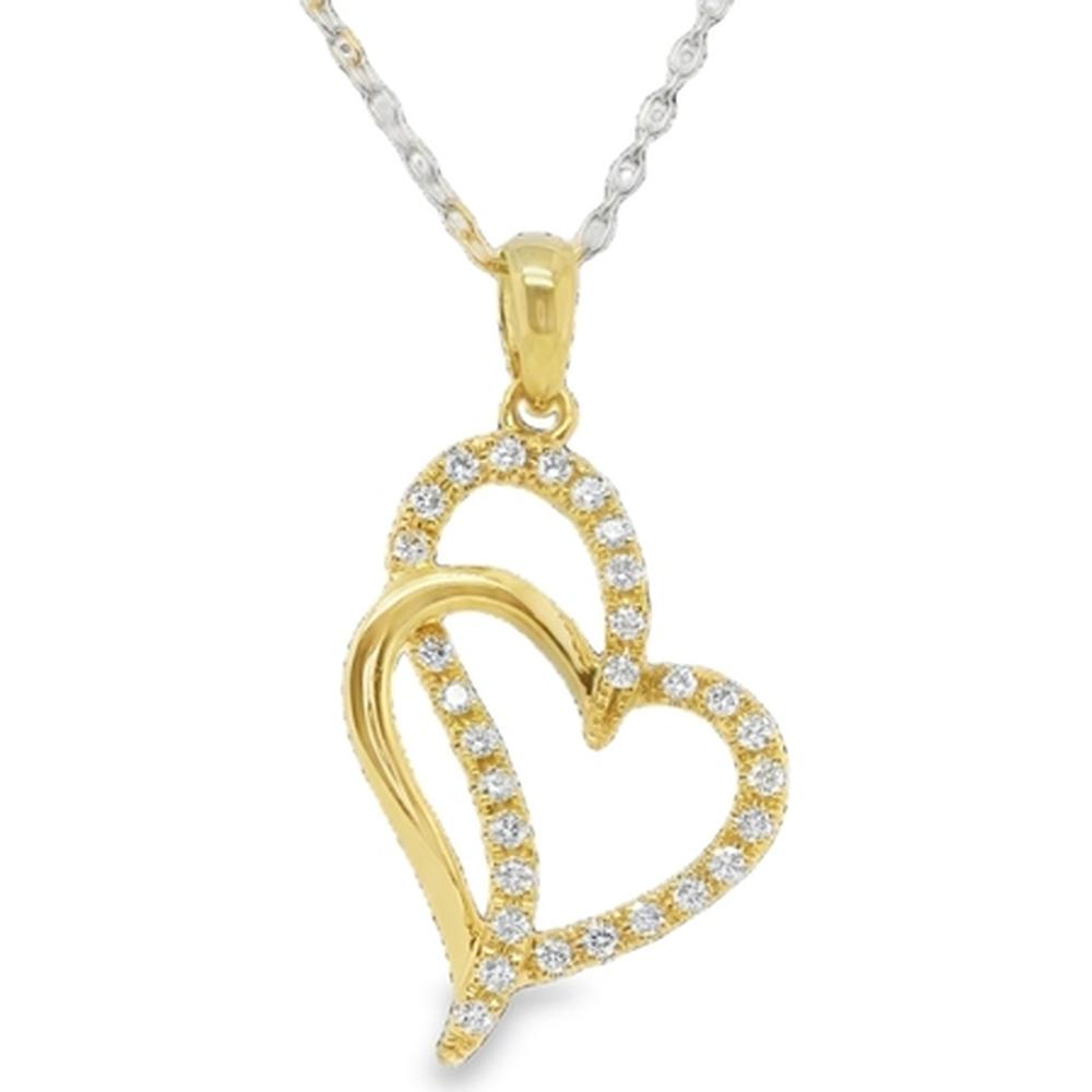 18K Yellow Gold Open Heart Diamond Pendant Necklace by Afarin